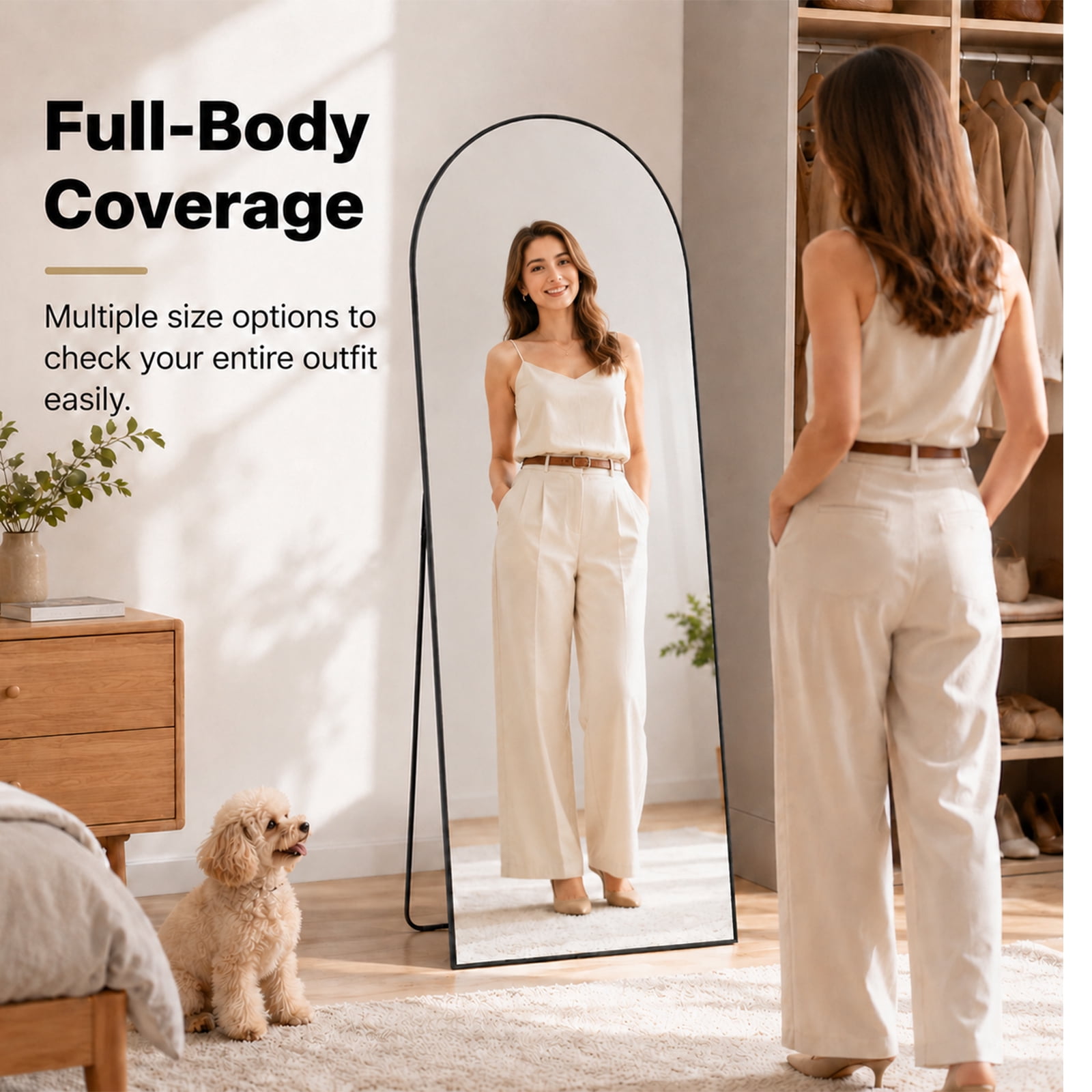 Alvantor Arched Full Length Mirror 21x56"-26x68" Wall Mounted/Floor Mirror Aluminum Alloy Frame Full Body Mirrors for Bathroom Living Room Bedroom and Entryway