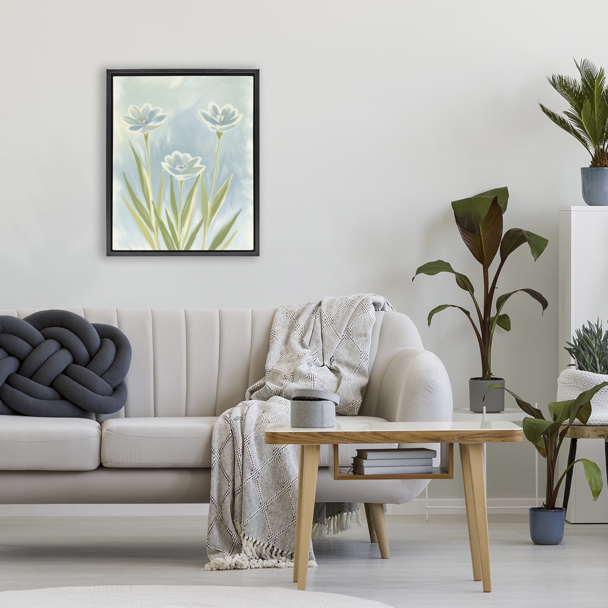 Stupell Industries Three Blue Petals Black Framed Floater Canvas Wall Art, design by Kim Allen