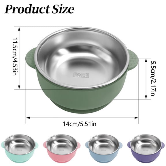 4 Pack 2 In 1 Anti Scald Suction Cup Baby Bowl, Stainless Steel Food Bowl with Removable Silicone Sleeve for Home & Daily Feeding
