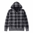 thumbnail image 3 of Ceisia Men Plaid Fleece Lined Hooded Jacket Buffalo Check Full Zip Drawstring Hood Side Pockets Warm Coat For Cold Weather Outdoor Casual Street Style Gift, 3 of 5