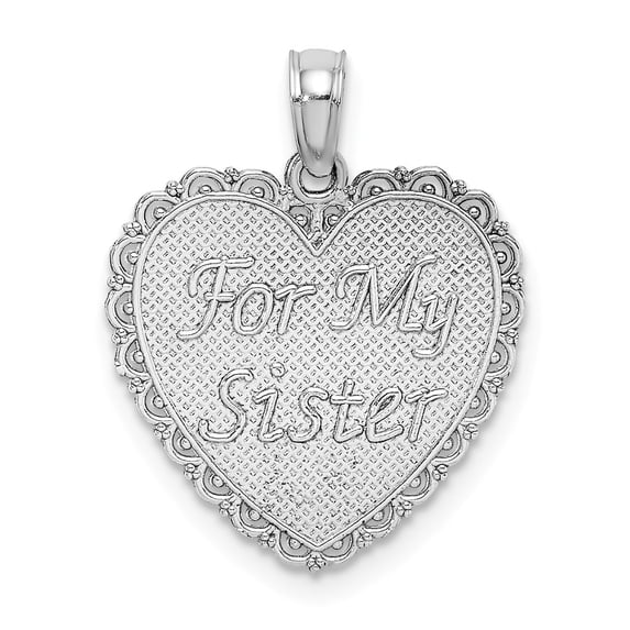FB Jewels 14K White Gold White For My Sister We Are Forever Friends On Heart Text Pendant