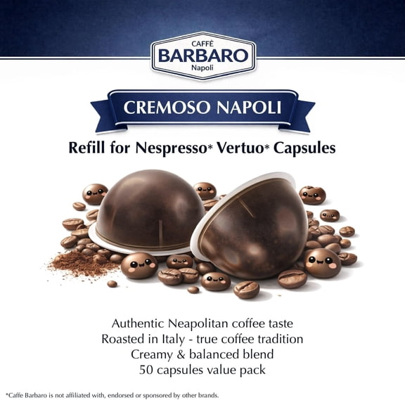 Caffè Barbaro Napoli Espresso Capsules, Creamy Neapolitan Blend, Nespresso Vertuo Compatible, Medium Roast, 50 Count