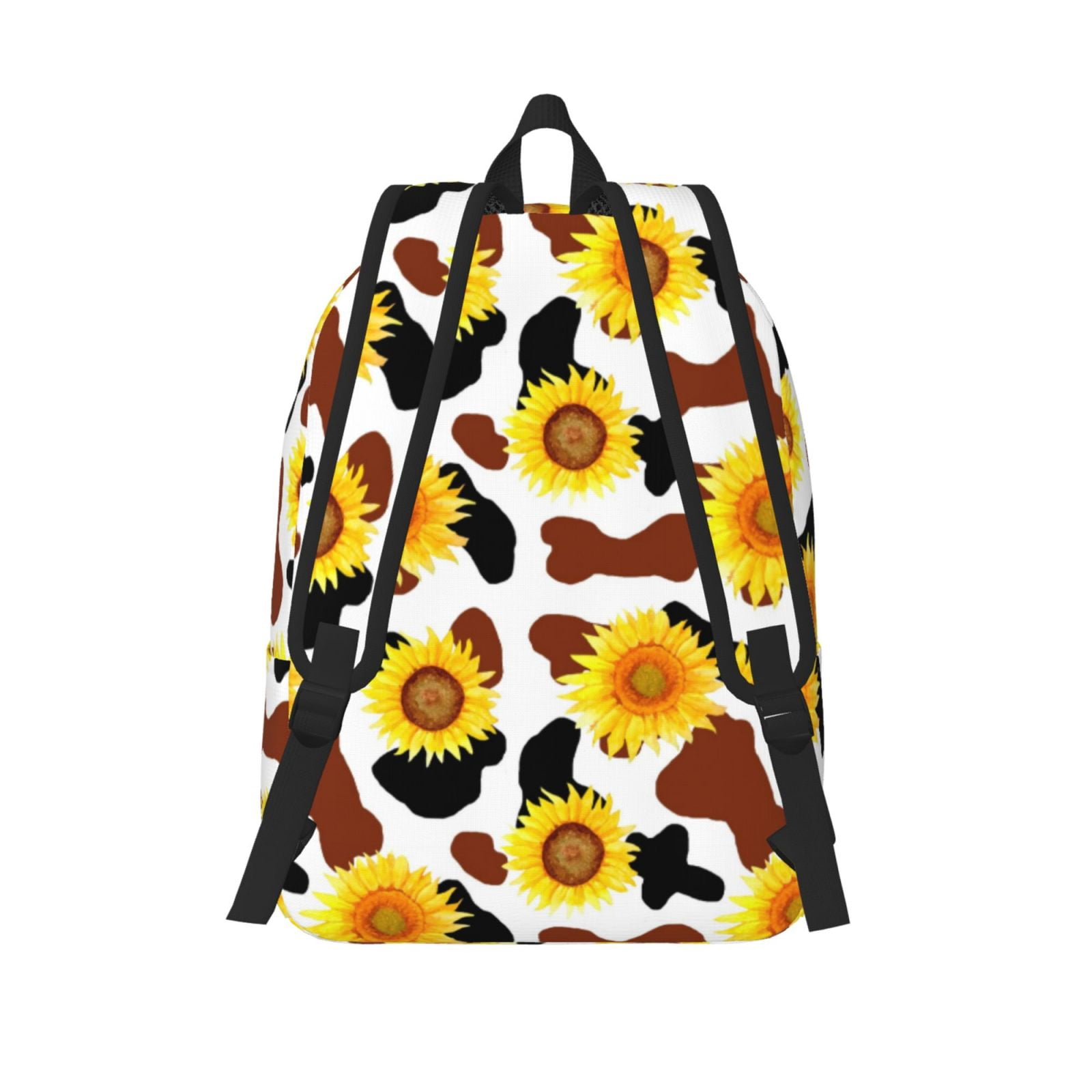 Picia Sunflower Cow Printed Canvas Daypack - Stylish and Durable Vintage Compact Backpack - Class, Work, Travel, or Laptop Bookbag,Organized Compartments-Small