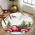 thumbnail image 2 of Round Rugs 5Ft, Christmas Round Area Rug Washable Indoor Throw Carpet, Red Truck Birds Xmas Tree Snowflake Winter Soft Non Slip Circle Rug for Cabinet Bathroom Home Decor Aesthetic, 2 of 8