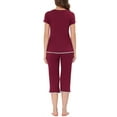 thumbnail image 3 of INSPIRE CHIC Women's Sleepwear Pajama Set Nightwear Round Neck Loungewear with Capri Pants XS Red, 3 of 6
