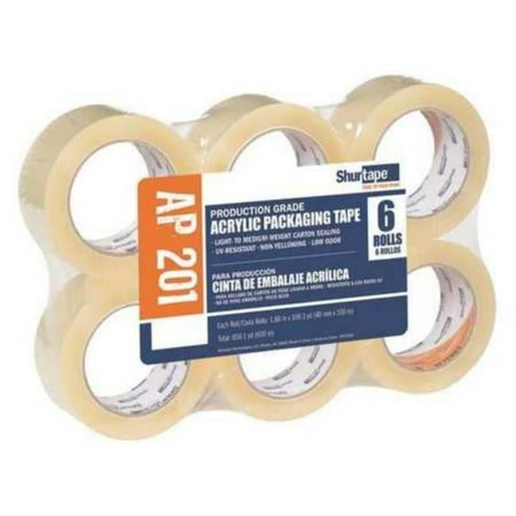 Packaging Tape, 48mm W, 100m L, 2 mil Thick, Clear, Standard Duty, 6 Pack