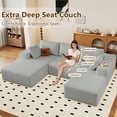 thumbnail image 5 of ODUWA 96" U-Shaped Modular Sectional Sofa with Ottoman,No Assembly Required,Deep Seat Corduroy Cloud Couch for Living Room & Bedroom,Light Gray, 5 of 9