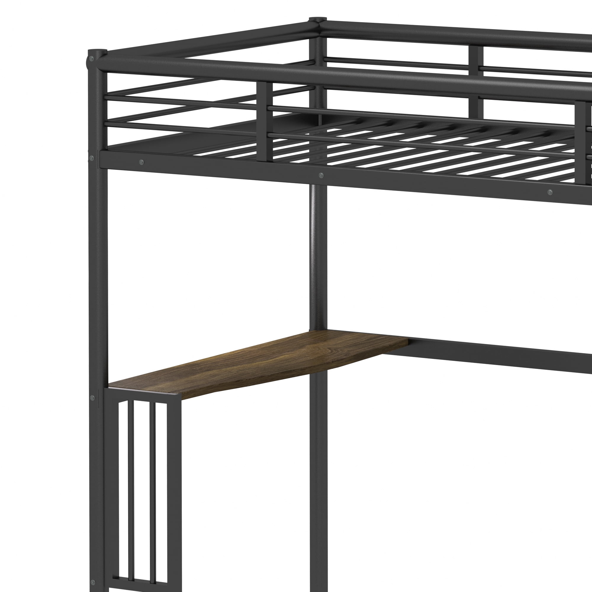 Aukfa Twin Loft Bed with Desk for Kids, Teens, Dorm, Heavy Duty Metal Bed Frame - Black