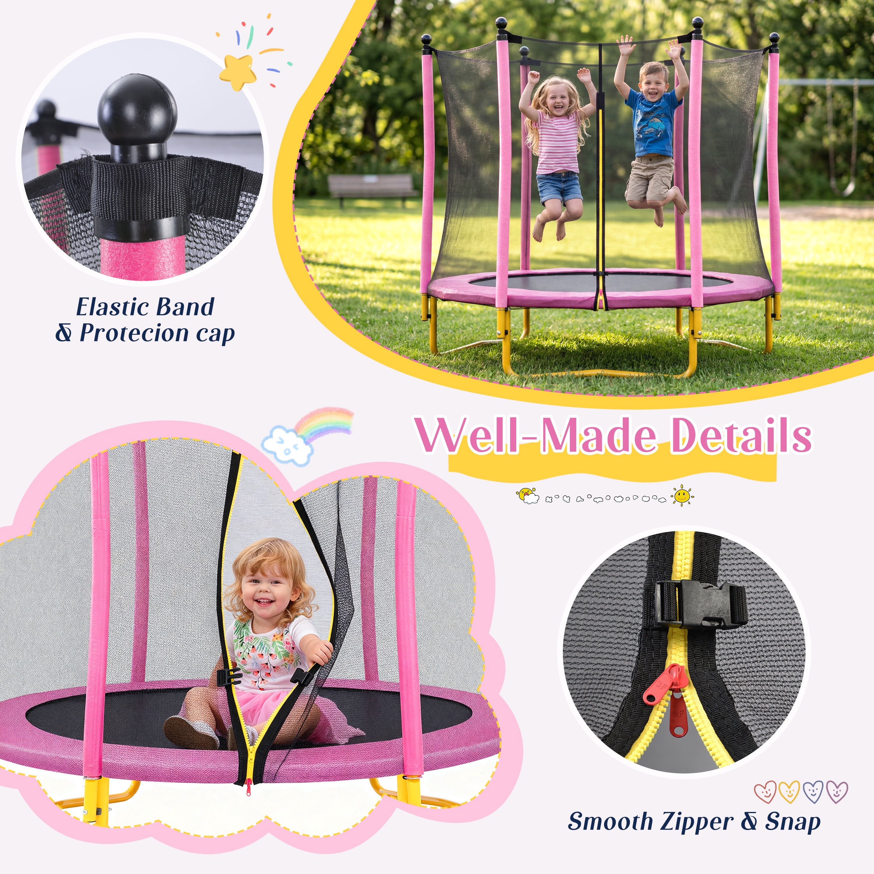 Mini Trampoline for Kids, SEGMART 65'' Indoor Outdoor Toddler Trampoline with Enclosure Net, Round Small Trampoline Gift for Boys Girls, Kids Trampoline Indoor
