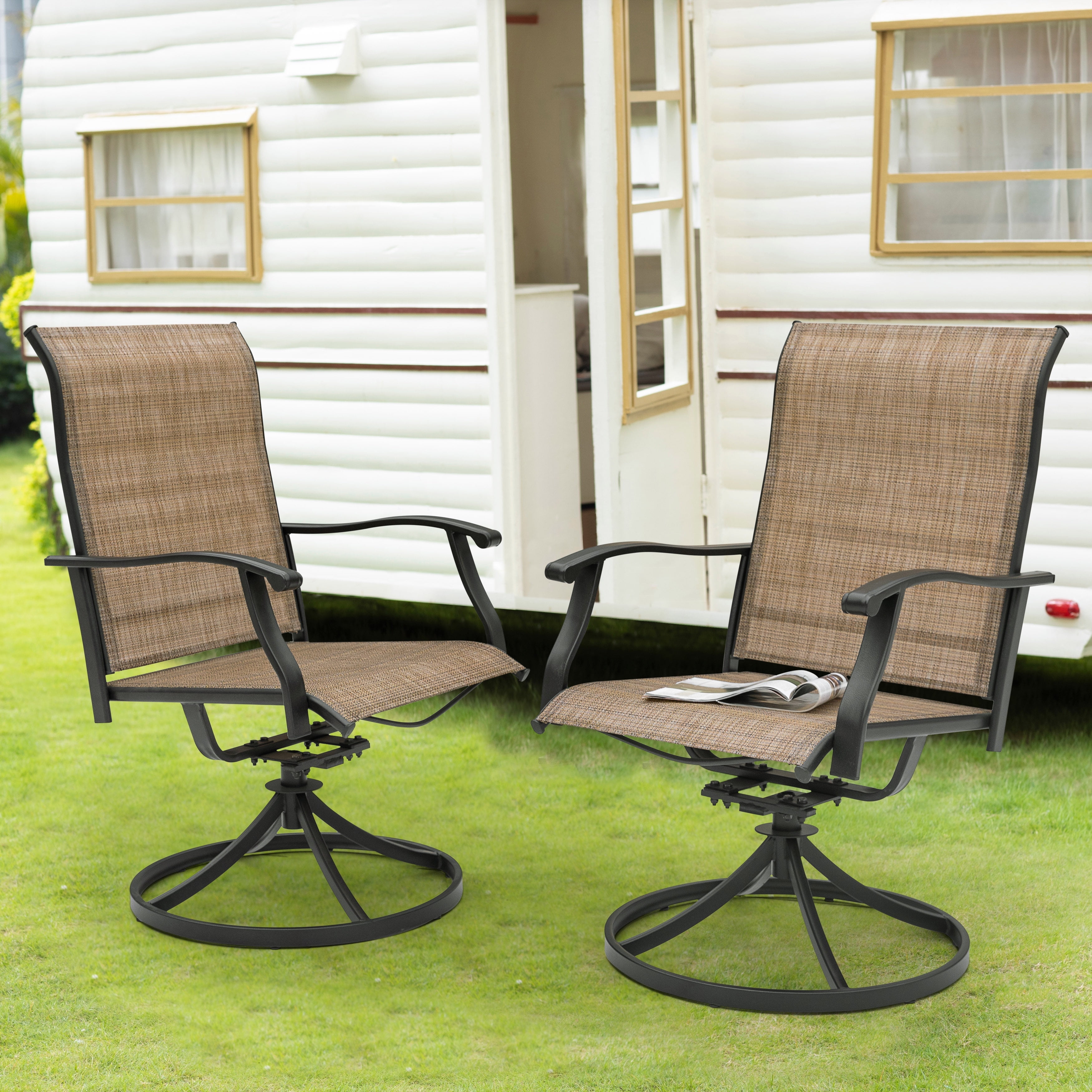 Nuu Garden Patio Swivel Chairs Set of 2, High-Back Outdoor Dining Chairs, All-Weather Textilene Outdoor Yard Chairs, Brown