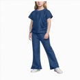 thumbnail image 6 of Paguaki Girls 2 Outfits Short Sleeve Ruched Drawstring Crewneck Tops Flare Leg Pants Summer Clothing Sets, 6 of 6