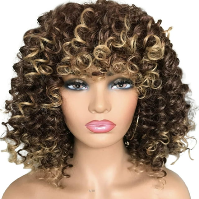 Pelucas afro cortas y rizadas para mujeres negras, peluca rizada con flequillo, pelucas afro naturales para fiestas de cosplay.