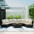 thumbnail image 2 of MAYEERTY 5-Piece Outdoor Rattan Sofa Set – All-Weather Half-Moon Sectional Patio Furniture with Tempered Glass Table & Cushions, 2 of 8