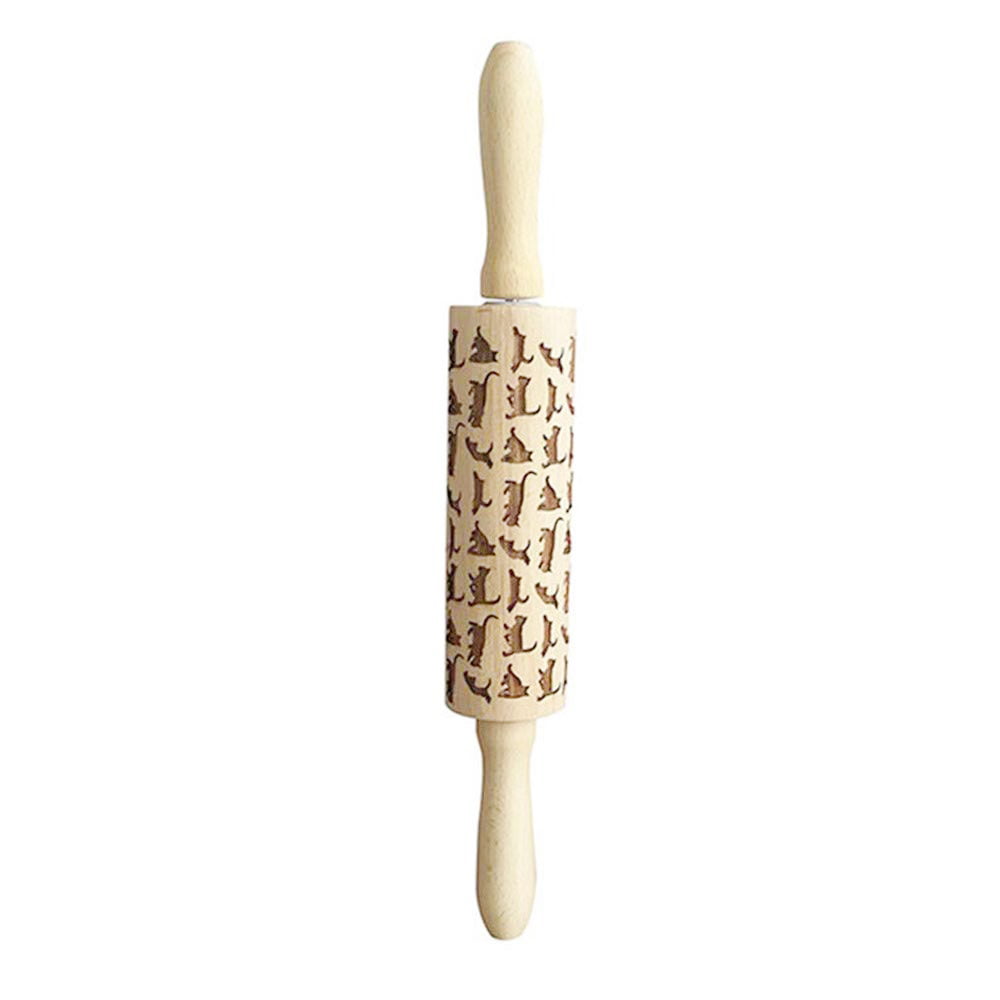 Wooden Rolling Pin Embossing Baking Cookies Noodle Biscuit Fondant Christmas