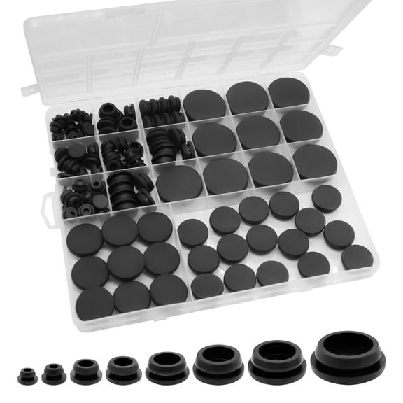 125PCS 8 Sizes Black Rubber Plugs for Round Holes ,Silicone Plugs,1" 3/4" 5/8" 1/2" 3/8" 5/16" 1/4" 1/5" Suitable for Car Wiring Furniture,Offices,Kitchens