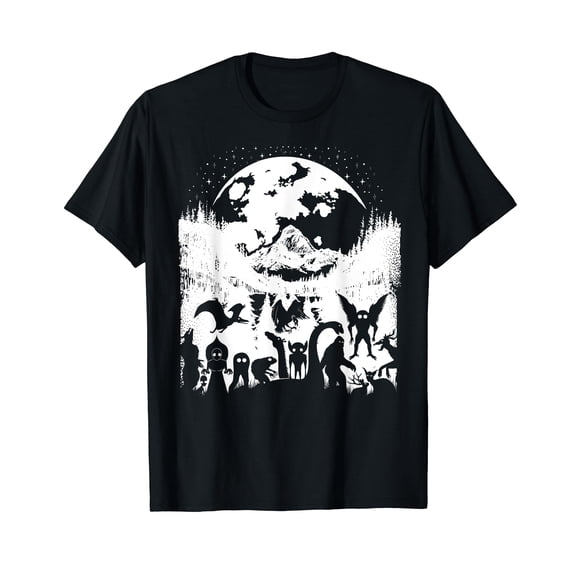 Bigfoot Loch Ness Monster Mothman Cryptid Moon Cryptozoology T-Shirt