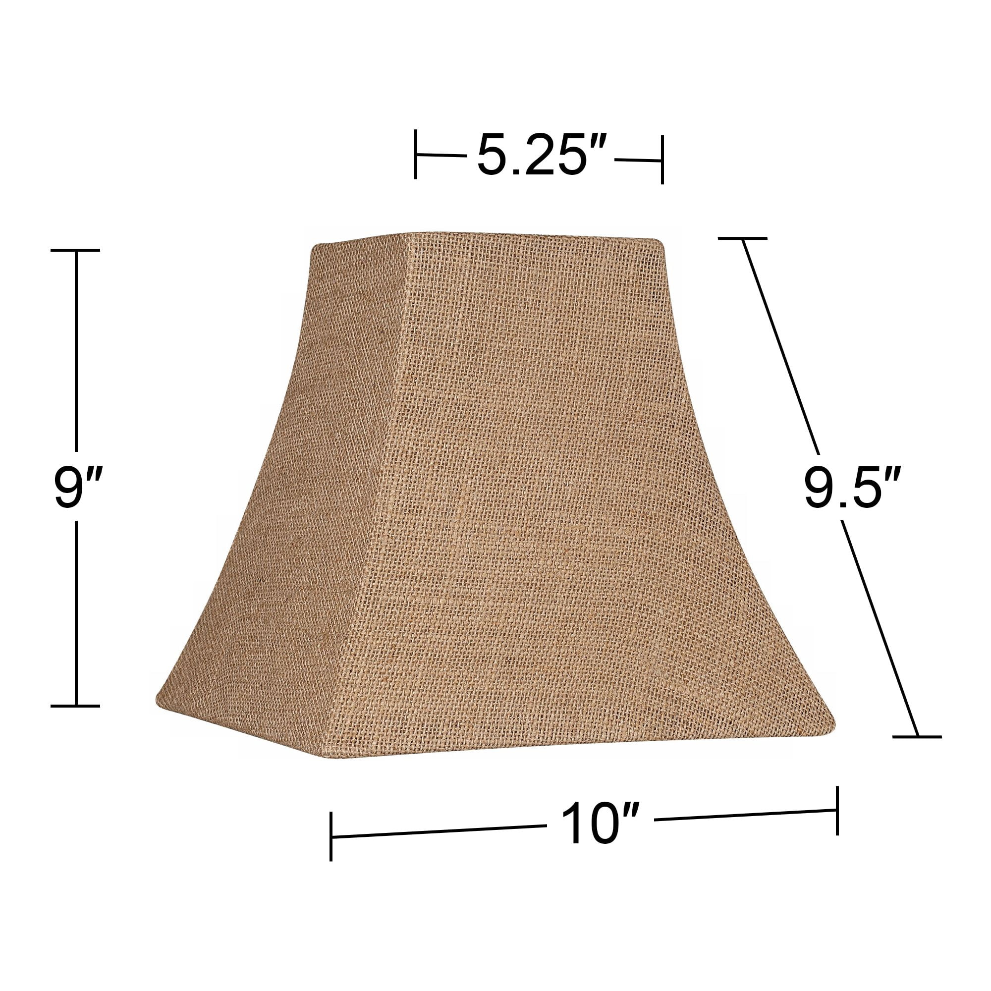 Springcrest Set of 2 Square Lamp Shades Natural Burlap Small 5.25" Top x 10" Bottom x 9" High Spider with Harp and Finial Fitting
