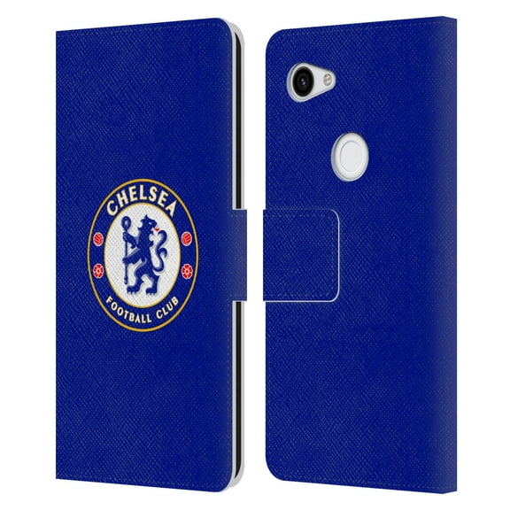 Head Case Designs Officially Licensed Chelsea Football Club Crest Plain Blue Leather Book Wallet Case Cover Compatible with Google Pixel 3a