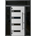 thumbnail image 2 of Front Exterior Prehung Steel Door / Ronex 0131 Black Enamel / 2 Side and Top Exterior Window Sidelite / Stainless Inserts Entry Metal Modern Painted W12+36+12" x H80+16" Right hand Inswing, 2 of 5