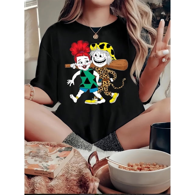 Camiseta gráfica divertida y original para mujer: camiseta informal de manga corta con cuello redondo, algodón elástico, lavable a máquina, perfecta para verano y tiempo libre.