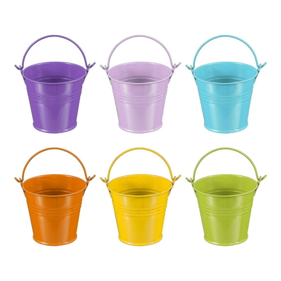 Uxcell 2.7"x2.3" Small Metal Buckets with Handle Mini Bucket Colorful Easter Buckets Green/Yellow/Orange/Blue/Light Purple/Dark Purple 6 Pcs