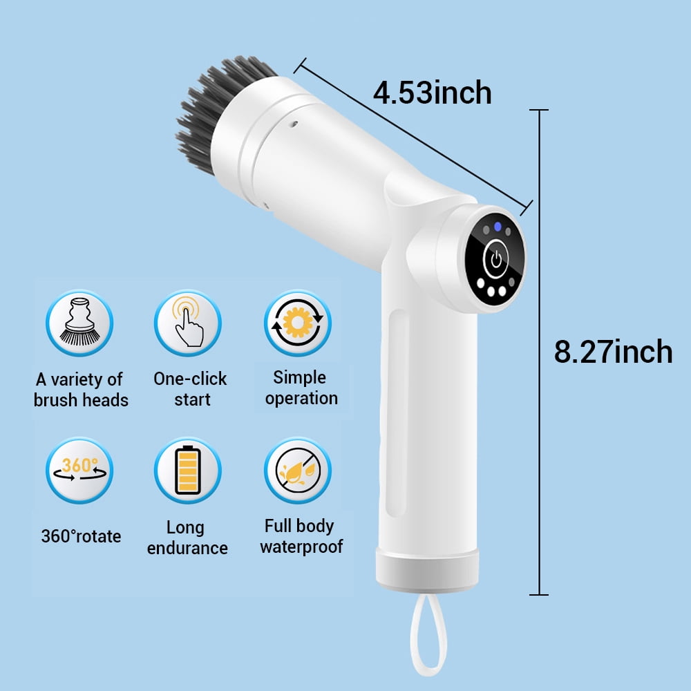 Electric Spin Scrubber Cordless, Shower Scrubber for Cleaning 3 Replaceable Heads, Scrub Brush Cleaner for Bathroom Floor Window Kitchen Sink, Handheld Power Scrubber, Electric Baby Bottle Brush Set