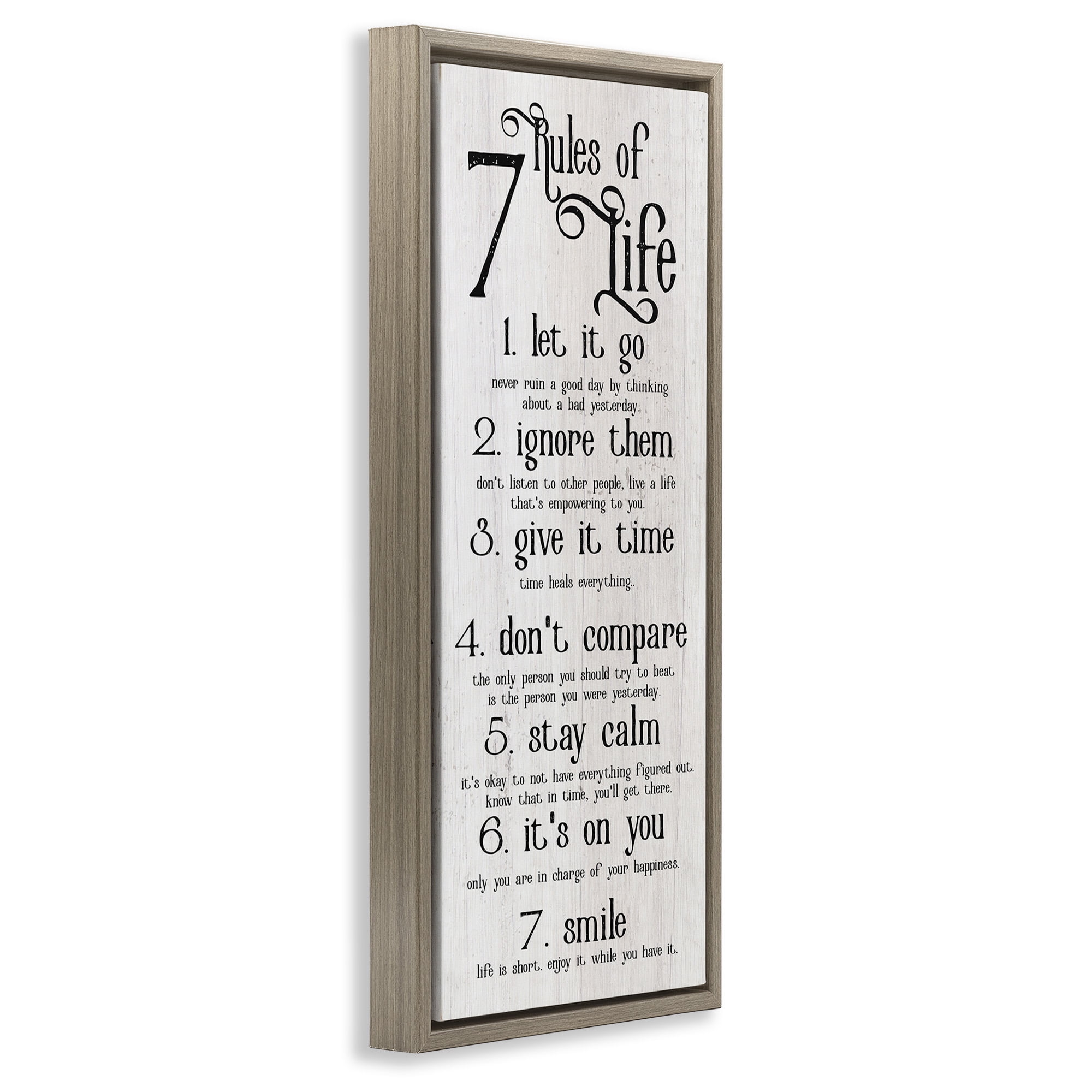 Stupell Industries Rules Of Life Motivating List Inspirational Painting Brown Floater Framed Canvas Art Print Wall Art, 15 x 31