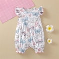 thumbnail image 2 of Baby Girl Onesies Summer Ruffle Sleeve Full Print Rabbit Flat Corner Cotton Bunny Jumpsuit Cartoon Baby Rompers White, 2 of 7