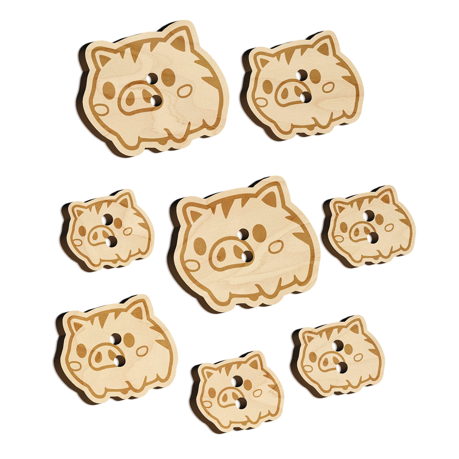 Fun Chibi Wild Boar Pig Swine Wood Buttons for Crochet Knitting Sewing ...