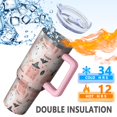 thumbnail image 5 of Pink Hued Cute Halloween Ghosts Pattern Tumbler with Handle and Lid,40oz Double Wall Vacuum Insulated Tumbler,Cups Gift for Women and Men, 5 of 7