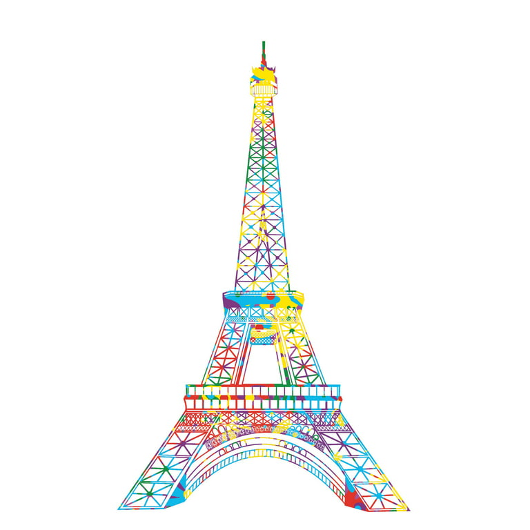 Eiffel Tower - Vinyl Multicolored Funky Art Eiffel Tower Decoration Paris France Famous Tourist Spot Design Adhesive Home Wall Decal Sticker - Kids