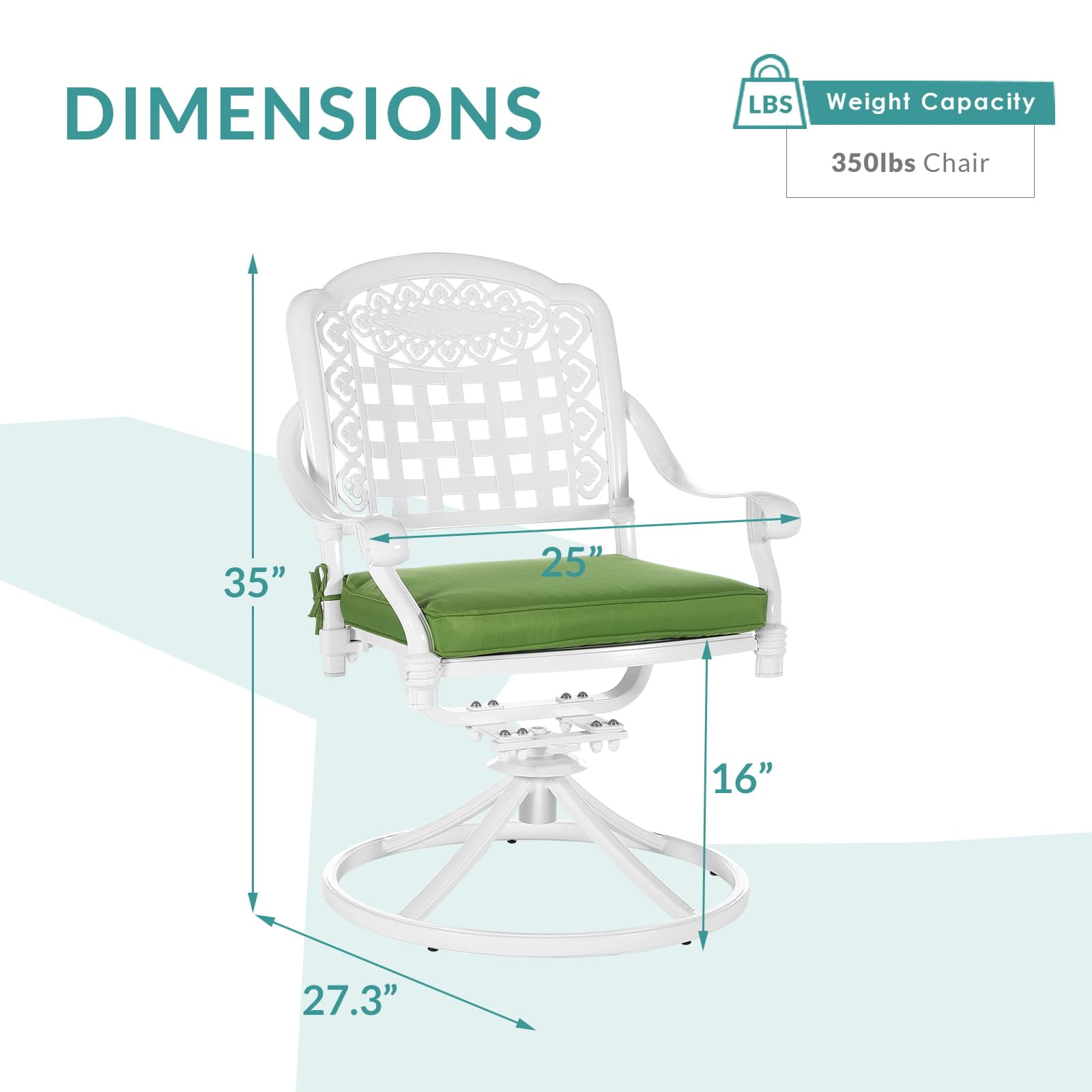 MEETWARM 2 Piece Patio Dinning Swivel Chairs Rocker, Outdoor All-Weather Cast Aluminum Chairs with Cushions, Patio Bistro Dining Chair Set for Garden Deck Backyard, White