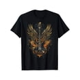 thumbnail image 1 of Camiseta con gráfico de guitarra Rock & Roll Wings para hombre: diseño musical llamativo, 100 % algodón negro, corte holgado informal, lavable a máquina, ideal para todas las estaciones., 1 of 6