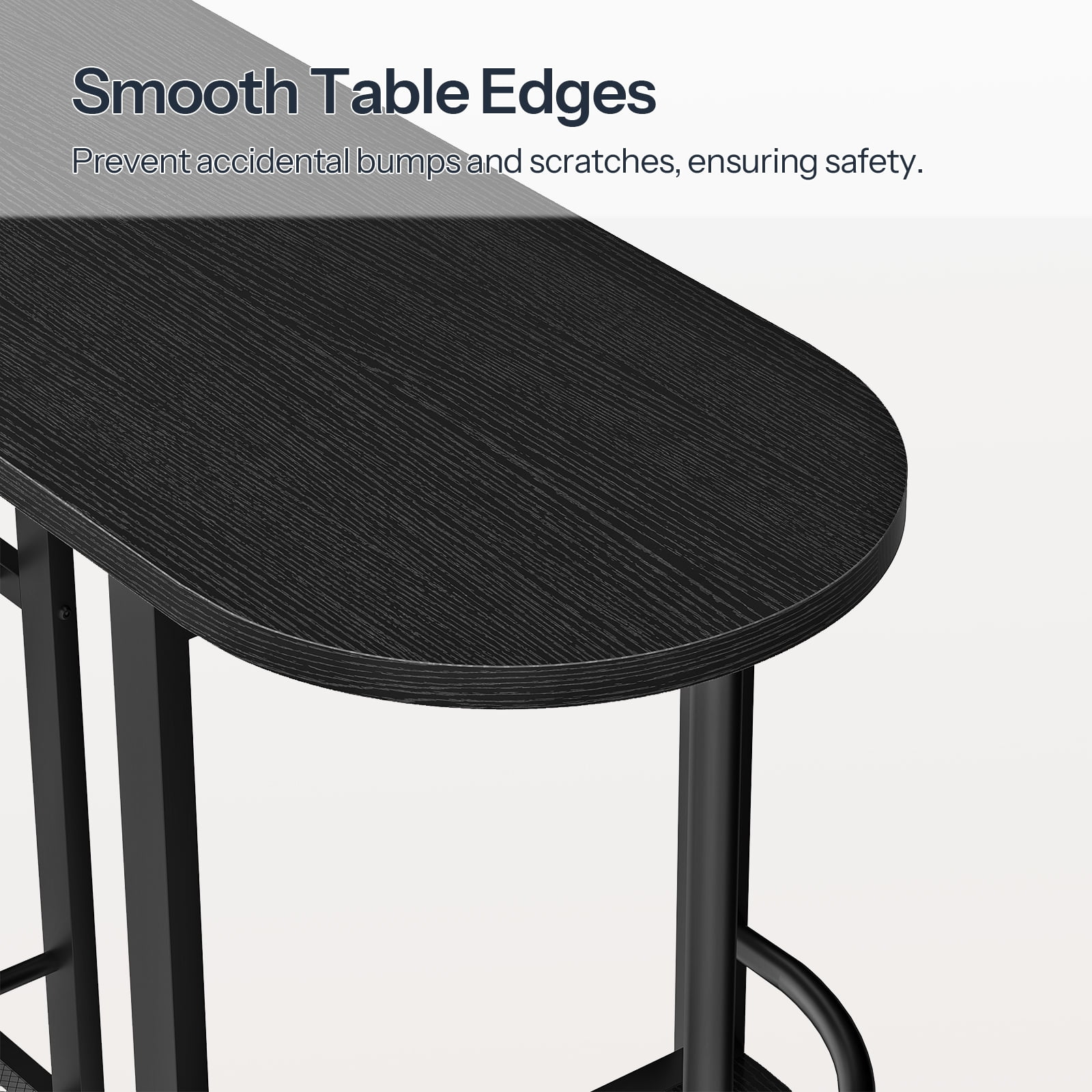 HOOBRO Adjustable Length and Charging Station L-Shaped Pub Tables, Black
