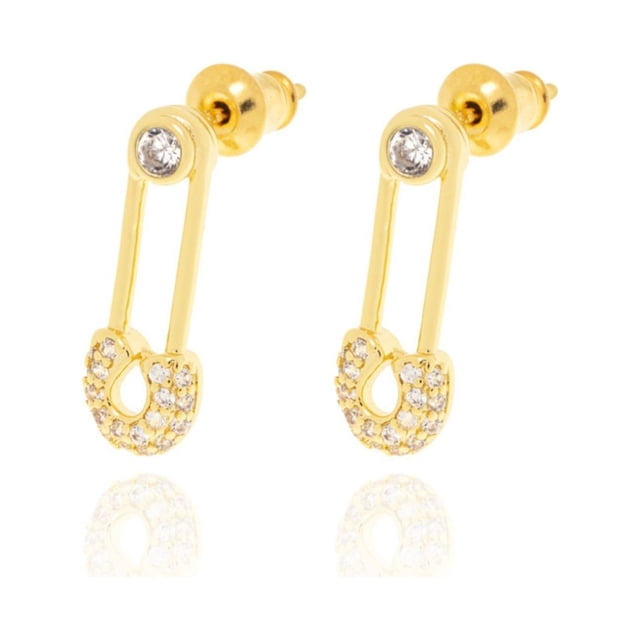 Arete broquel dorado mujer CYRA segurito con circonia