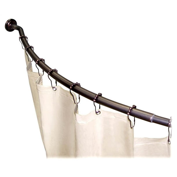 Shower Rod Set in Rubbed Bronze w Hooks and Curtain