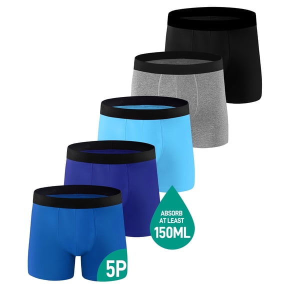 Incontinence Underwear for Men 150ML Absorbent Washable Reusable Heavy Flow Bladder Cotton Leak Proof Protective Boxer Briefs 5 Pack (Multicolor01, Large)