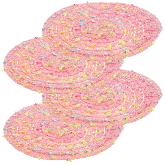 Pink 4 Pcs Cotton Yarn Coaster Water Absorbent Heat Insulation Pad Coffee Table Mat