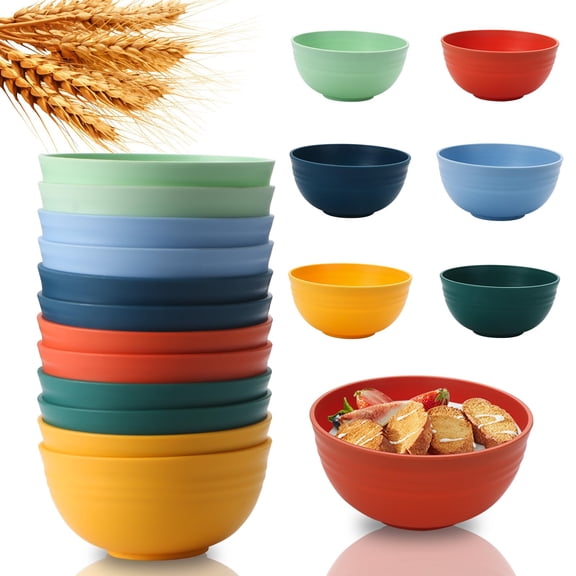 12 Pcs Wheat Straw Bowls, 26 Oz Eco Friendly Cereal Bowls Set, Microwave Safe Dishwasher Safe Soup Salad Bowls, Durable for Outdoor Picnic, Multicolor