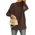 thumbnail image 2 of Women'S Oversized Loose Sweater Autumn Batwing Sleeve Ribbed Tunic Sweater Coffee S, 2 of 9