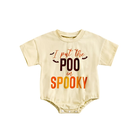 Wassery Baby Summer Romper 3M 6M 12M 18M Infant Halloween Clothes for Boys Girls Short Sleeve Crew Neck Letter Bat Print Pullover Tops