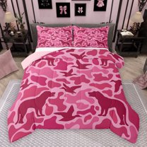 jejeloiu Duck Wolves Hunting Twin Comforter Set,Rustic Camo Pink Mallard,Microfiber Reversible Decor For Kids,2-Piece