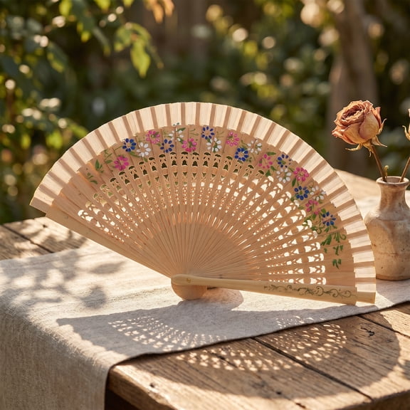 FRCOLOR Vintage Spanish Floral Wooden Hand Fan for Decoration Multi Color 6 Inches