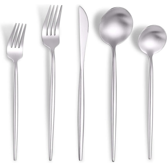 Matte Silverware Set for 6,Modern Stainless Steel Brushed Cutlery Set,30-Pieces Heavy Duty Flatware Set,Knives Spoons and Forks Set Utensils Set, Satin Finish, Dishwasher Safe