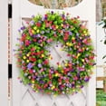thumbnail image 2 of Purple White Flower Wreath🌈Spring Summer Artificial Floral Wreath with Green Leaves, All Seasons Front Door Wreath for Home Farmhouse Wall Decor(16/17.7/19.6 Inch), 2 of 9