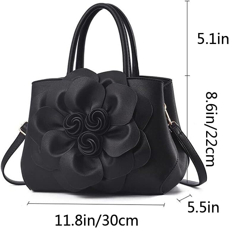 Kwuty Tote Top-handle Handbags for Women 3D Floral Purse PU Leather Hobo Crossbody Shoulder Bag Satchel