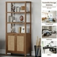 thumbnail image 5 of SICOTAS 71" Tall Bookcase with Doors, Boho 5 Tier Rattan Bookshelf Set of 3, Mid-Century Bookcase with Storage Cabinet for Living Room, Bedroom, Library & Home Office in Oak, 5 of 10