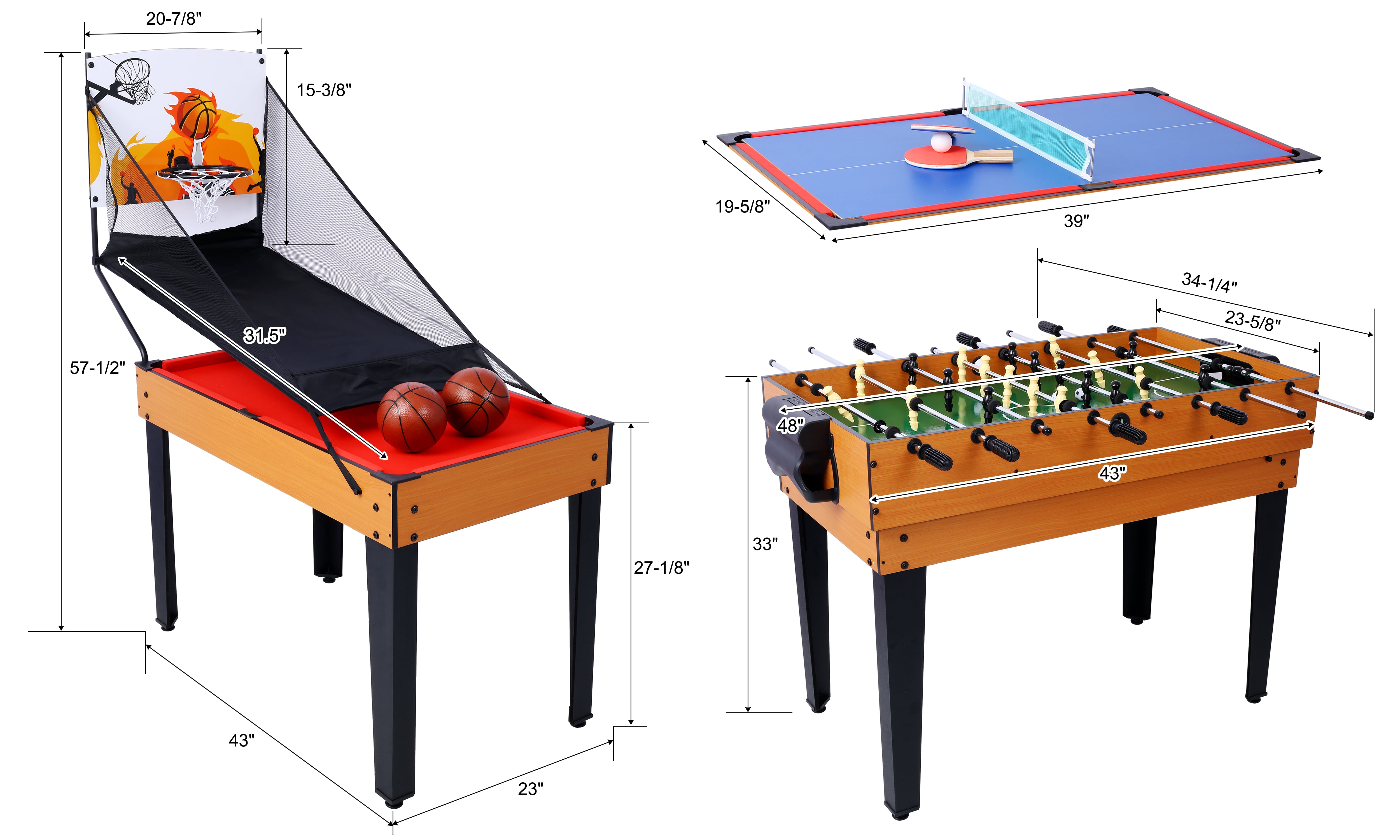 5-in-1 Multi-Game Table Billiards Ping Pong Foosball Hockey Basketball Brown