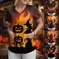 thumbnail image 4 of Godom T Shirt for Women Halloween Pumpkin Tees Fall Graphic Short Sleeve V Neck Tees, 4 of 7