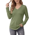 thumbnail image 3 of Horkkom V Neck T Shirts for Women Casual Solid Color Long Sleeve Shirts Plaid Versatile Pullover Shirts, S-3XL, 3 of 8